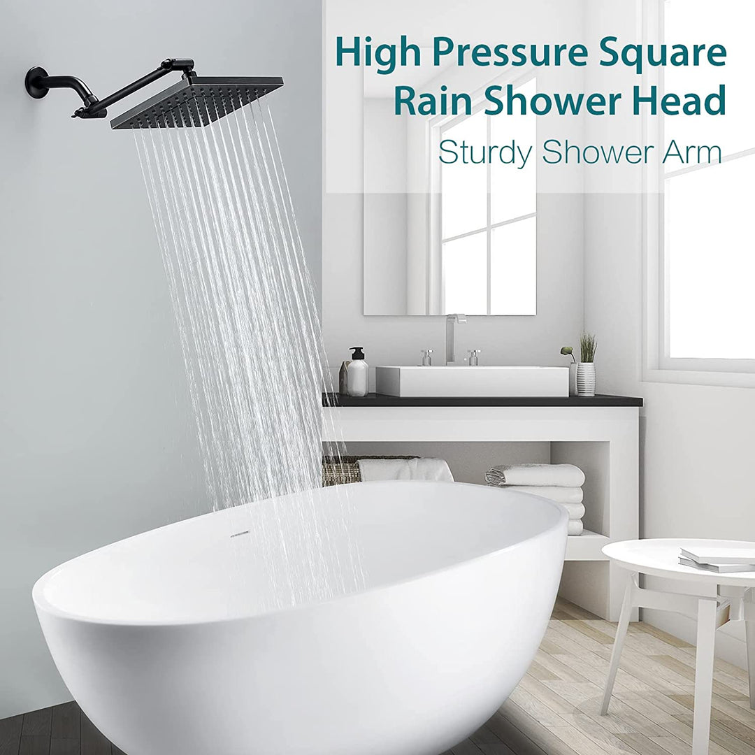 BRIGHT SHOWERS Rain Shower Head with 10 Inch Adjustable Extension Arm Combo, 8 Inch Square Showerhead for Vertical Waterfall Experience (PAS1807)