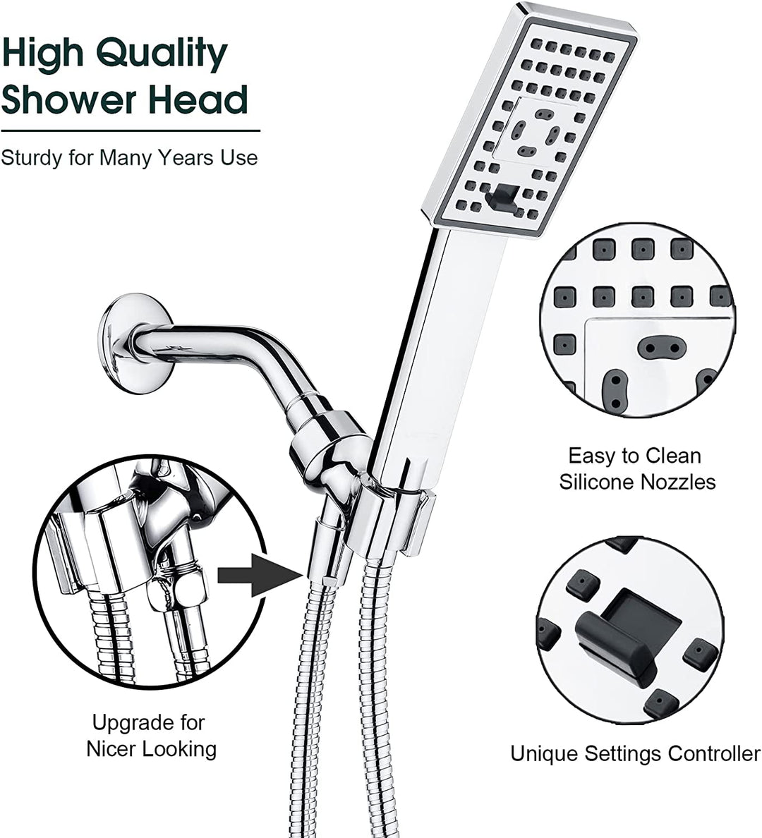 3-Spray Handheld Shower Head Set with Hose and Shower Arm Mount Bracket