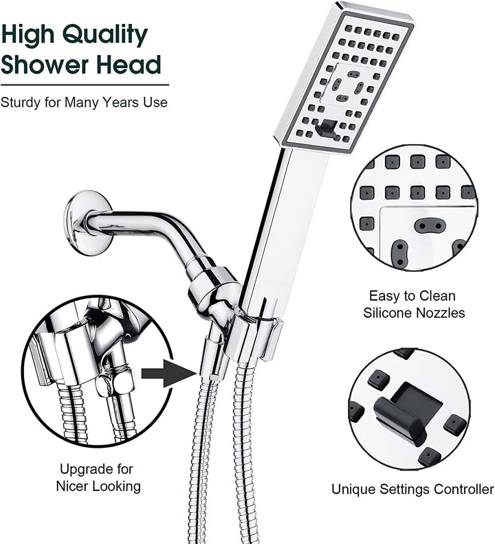 3-Spray Handheld Shower Head Set with Hose and Shower Arm Mount Bracket