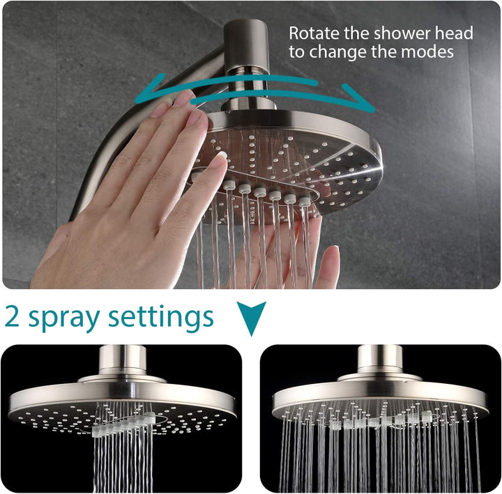 BRIGHT SHOWERS Shower Head Fixed Showerhead, 6.3 Inch Rain Showerhead, 2 Spray Settings with Adjustable Angles, Tool Free Installation (PSH2320)