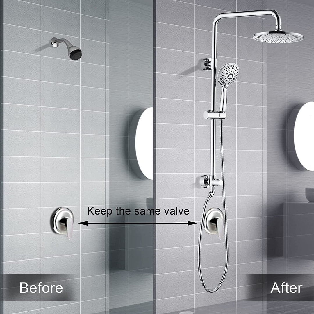 BRIGHT SHOWERS Shower System includes Rainfall and Handheld Showerhead with Adjustable Holder, Solid Brass Rail 60 Inch Stainless Steel Hose (BSB2510)