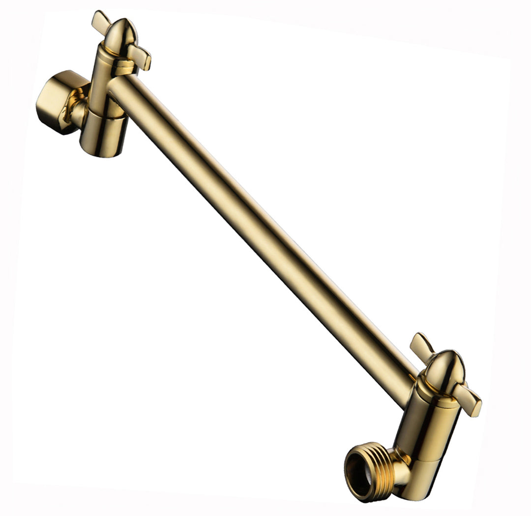 BRIGHT SHOWERS 10 Inch Brass Shower Head Extension Arm for Rain and Handheld Shower Head, Multi-Layer Plating, Height & Angle Adjustable (BAR1054)