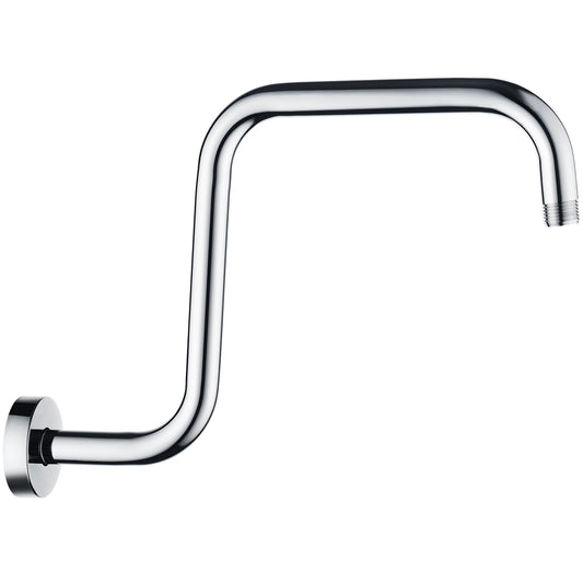 BRIGHT SHOWERS 13 Inch Shower Head Extension Arm with Flange S Shaped High Rise Extender, Long Stainless Steel Rainfall Shower Head Pipe Arm