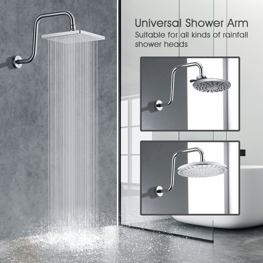 BRIGHT SHOWERS 13 Inch Shower Head Extension Arm with Flange S Shaped High Rise Extender, Long Stainless Steel Rainfall Shower Head Pipe Arm (BAR1301)