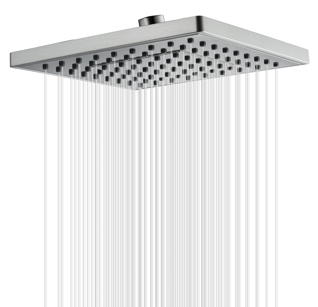 BRIGHT SHOWERS Rain Shower Head, 8 Inch High Pressure Square Showerhead with Large Spray Surface, Luxury Bathroom Overhead Shower Head, Angle Adjustable, Tool-Free Installation