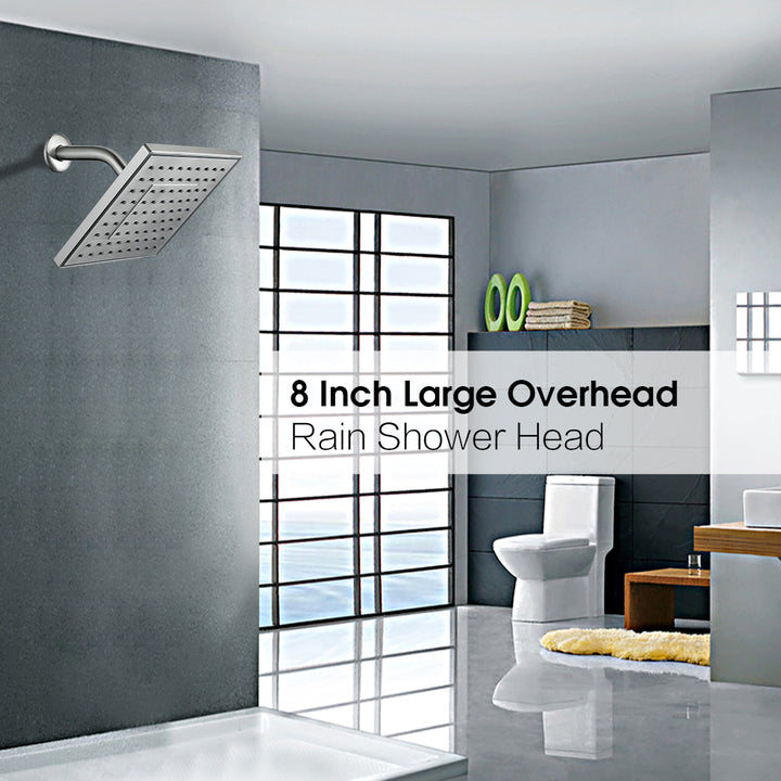 BRIGHT SHOWERS 8 Inch Anti-blocking High Pressure Square Showerhead with Large Spray Surface, Angle Adjustable, Tool-Free Installation (PRS1807)