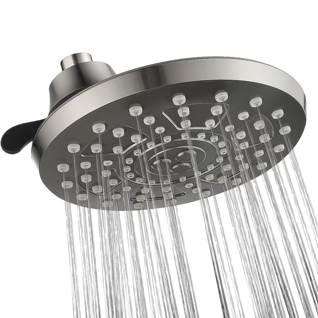  BRIGHT SHOWERS 8 Inch Rain Shower Head with 4 Spray Settings, Fixed Rainfall Showerhead, Adjustable Ball Joint