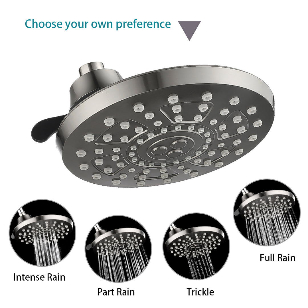 Rain Shower Head with 4 Spray Settings and Adjustable Ball Joint, 8 Inch